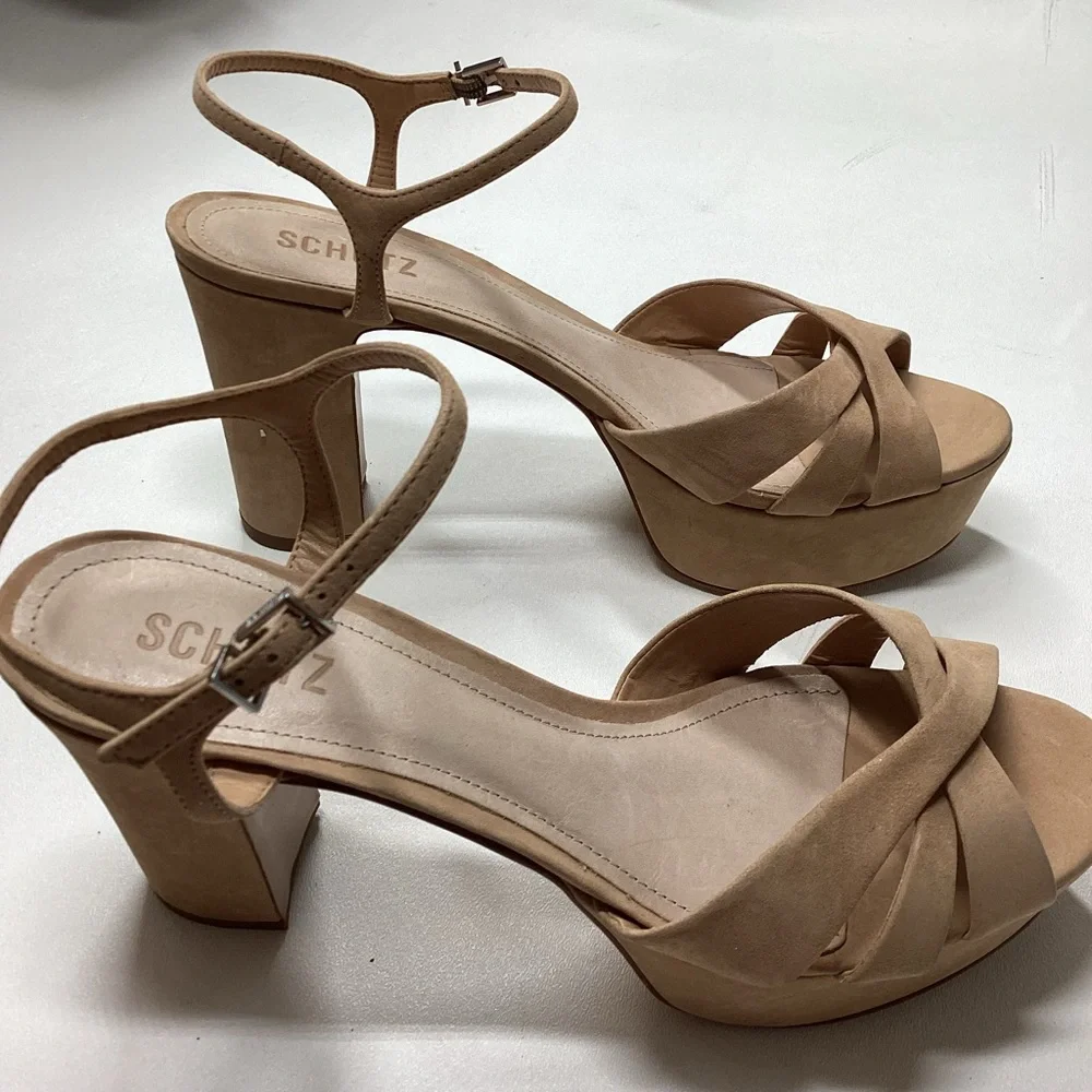 Schutz Keefa Nubuck Platform Ankle Strap Block Heel Sandals Size‎ 11